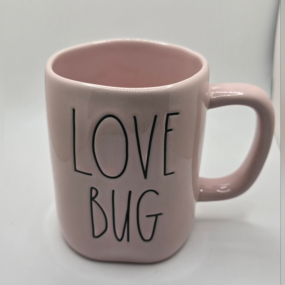 Rae Dunn Pink Love Bug Mug Cup Black Letters Artisan Collection by Magenta GUC